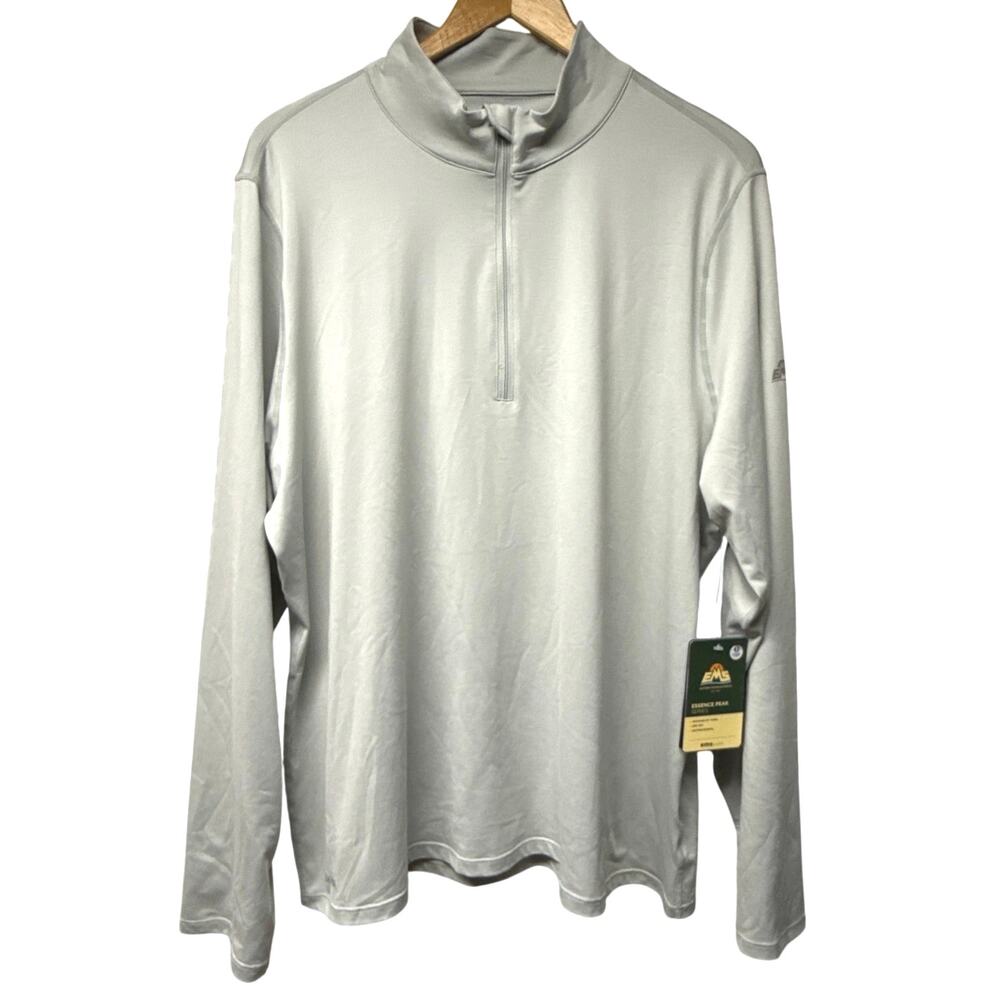 NWT EMS Womens Plus Size 2X Essence Peak 1/4 Zip Long-Sleeved Top Gray Wicking